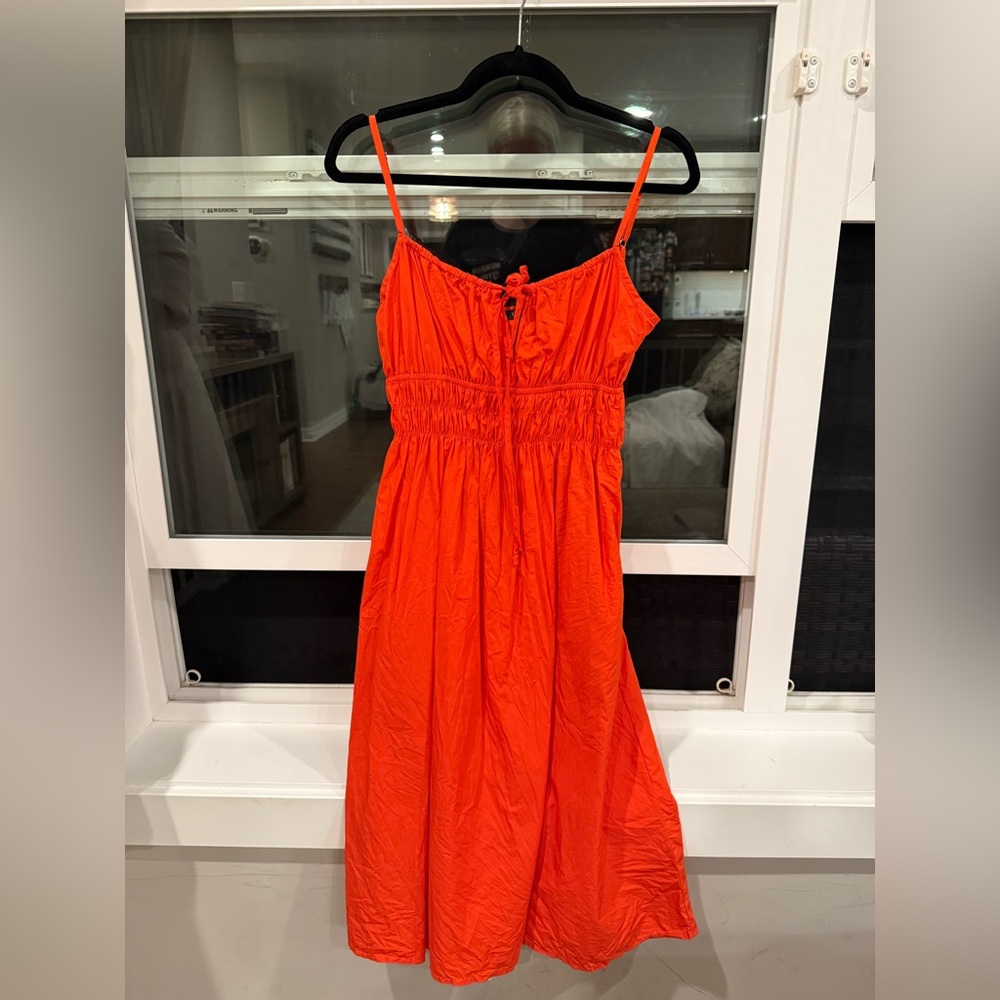 Quince Vibrant Orange Midi Dress size S